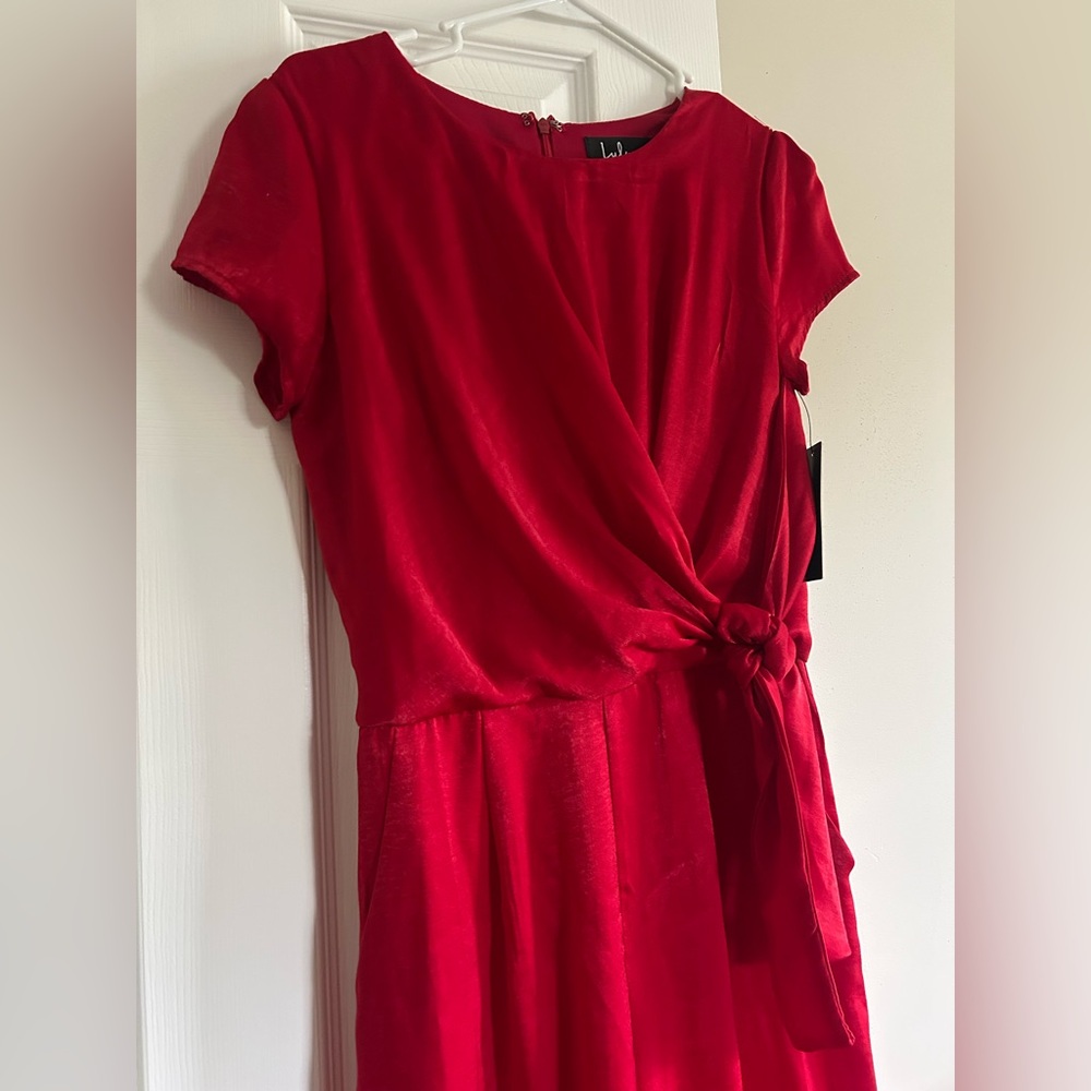 Lulu’s Red Satin Wrap Jumpsuit - Picture 2 of 5